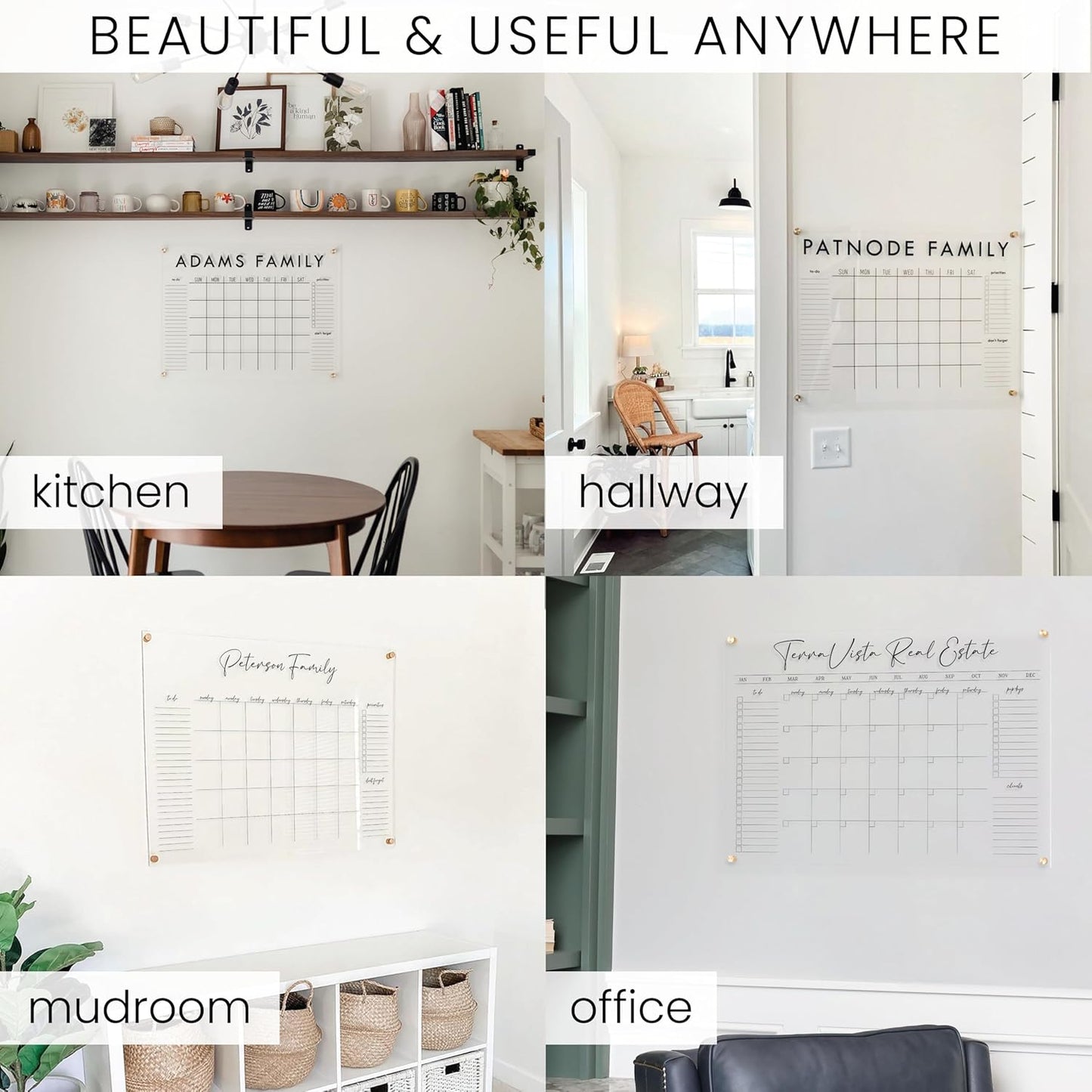 Personalized Clear Acrylic Calendar for Wall, Calendar Whiteboard for Wall, Dry Erase Wall Calendar, Wall Calendar Organizer System for Home (Block, Black, 31"W x 23"H)