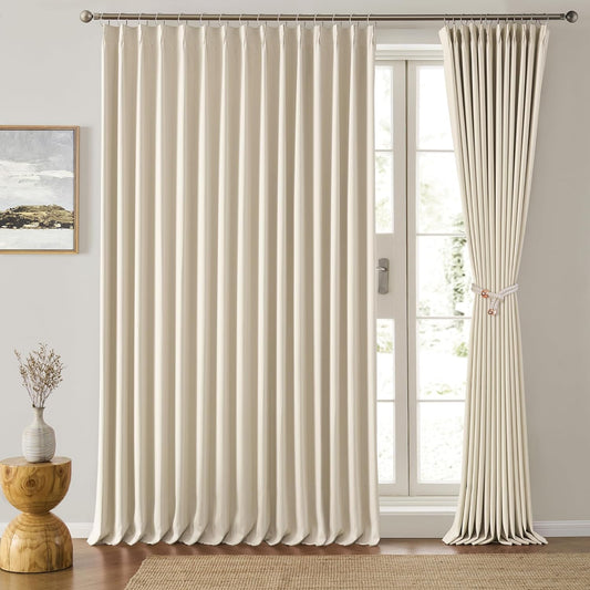 KEQIAOSUOCAI 100 Inch Wide Curtains Drapes 95 Inches Long, Pinch Pleated Room Divider Thermal Curtains 100 x 95, Sound Reducing Privacy Heavy Curtains 2 Panels Set, Cream Beige