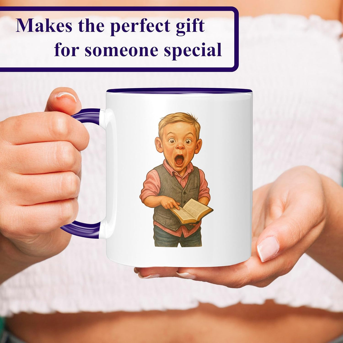 Personalized Coffee Mug, Custom Photo Caricature Gift, Funny Customized Coffee Gift for Men & Women, Custom Mugs with Pictures, Navy 11oz Father's Day Mug