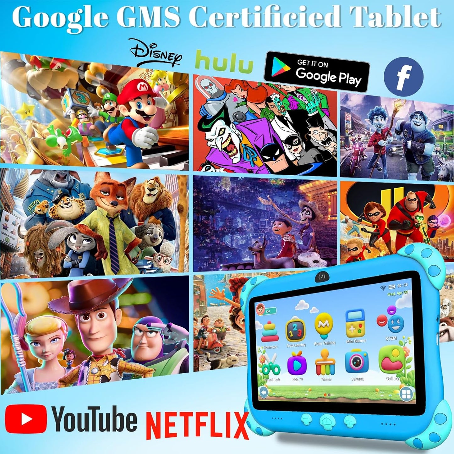 YINOCHE 7 inch Kids Tablet with Case, WiFi, Android Toddler Tablet, 32GB Storage, Dual Camera, Shockproof Case, Parental Control Tablets Support Netflix YouTube for Toddlers (Green)