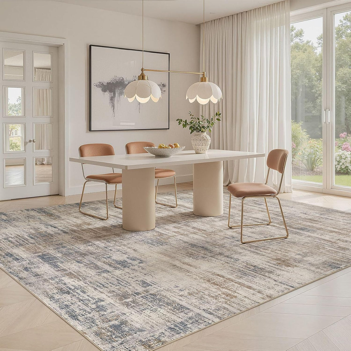 Area Rug for Living Room: 8x10 Washable Neutral Abstract Modern Soft Rugs Non Slip Indoor Floor Stain Resistant Large Carpet for Bedroom Dining Room Office Nursery - Brown