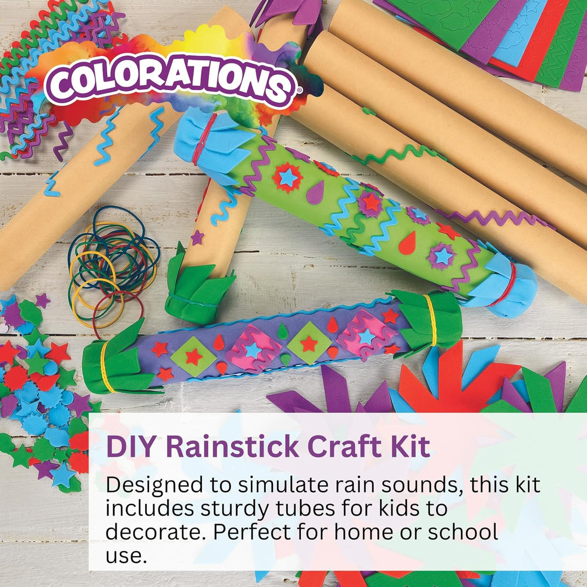 Colorations - RAINKIT DIY Rainstick Kit for Kids, Set of 12, EVA Foam and Cardboard, Native American, Craft Kit, Self-Adhesive, Toys for Kids, Early Learning, Multi-Cultural, Social Sensitivity