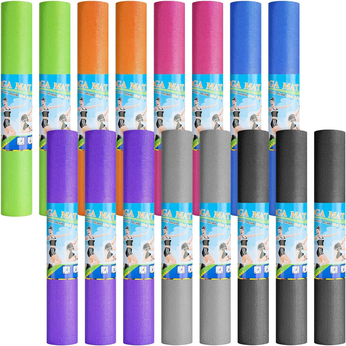 Funtery 16 Pack 3 mm Thick Yoga Mat Exercise Workout Mat Non Slip Fitness Pad for Women Gym Home Yoga Pilates