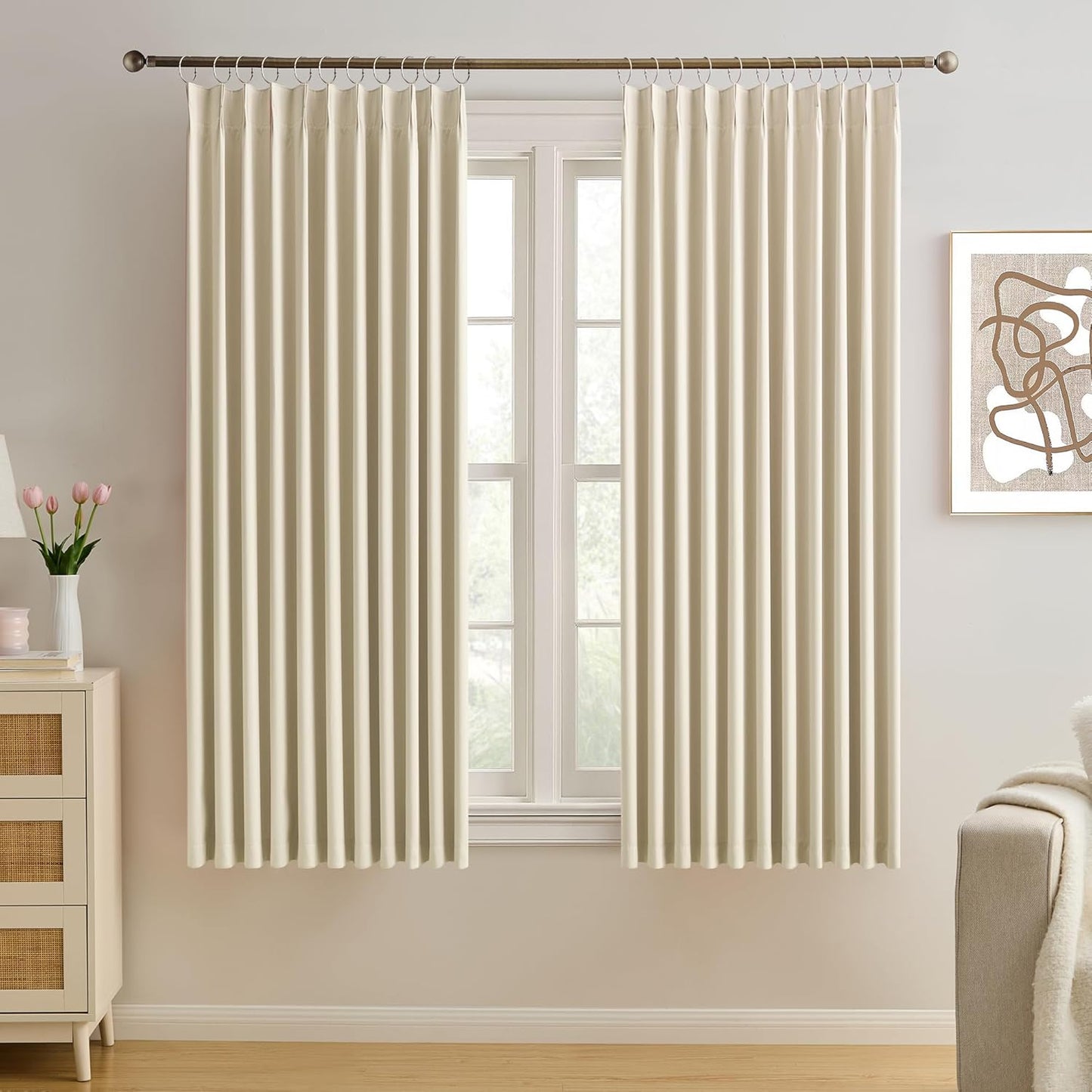 KEQIAOSUOCAI Cream Beige Room Darkening Privacy Curtains 72 x 63 Inches Long, 72 Inch Wide Track Blackout Window Treatment Sound Reducing for Bedroom/Home Office