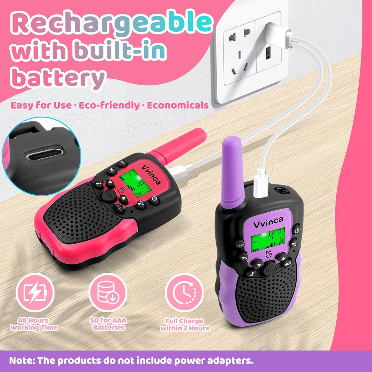 Vvinca Rechargeable Walkie Talkies for Kids, Toys for Ages 5-7 Birthday Gift for 3-12 Year Old Girl Boy with Flashlight 22 Channel 2 Way Radio 3 Mile Long Range Walkie Talkie for Outdoor Game Camping