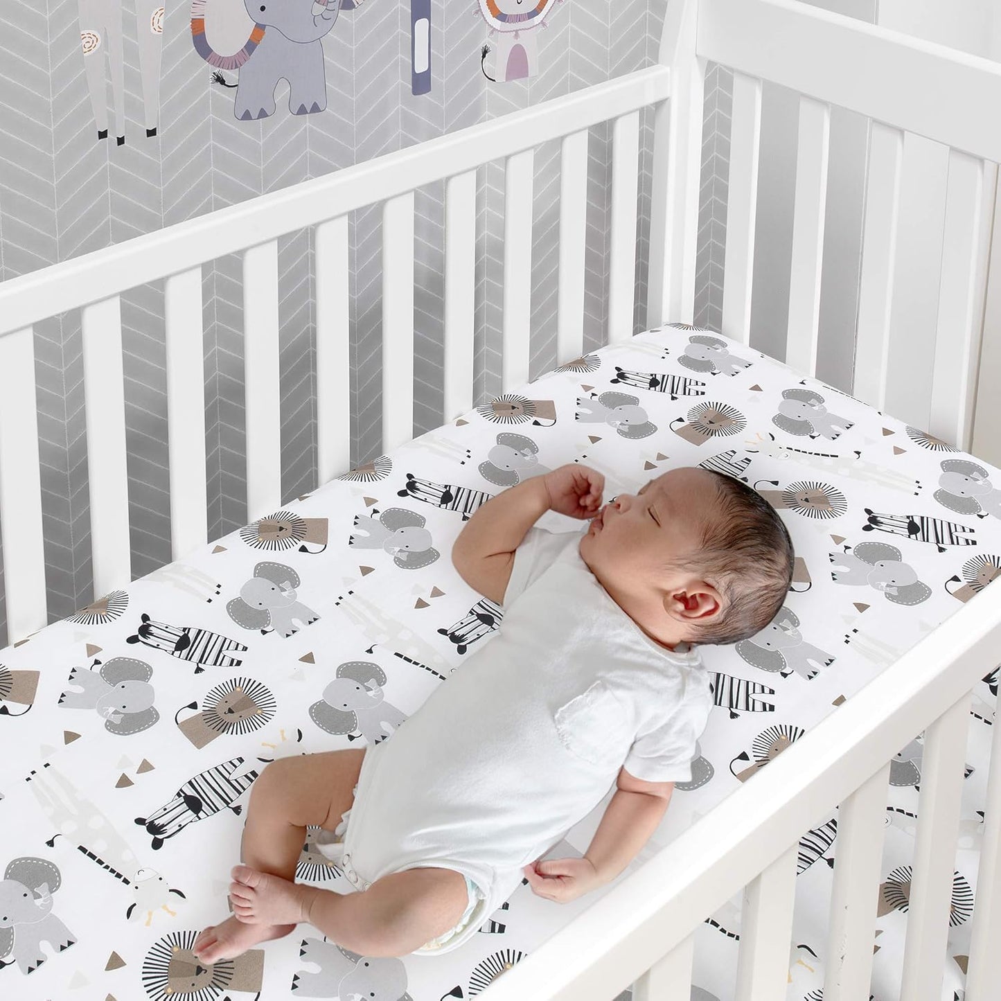 Lambs & Ivy Jungle Safari Gray/Tan/White Nursery 6-Piece Baby Crib Bedding Set