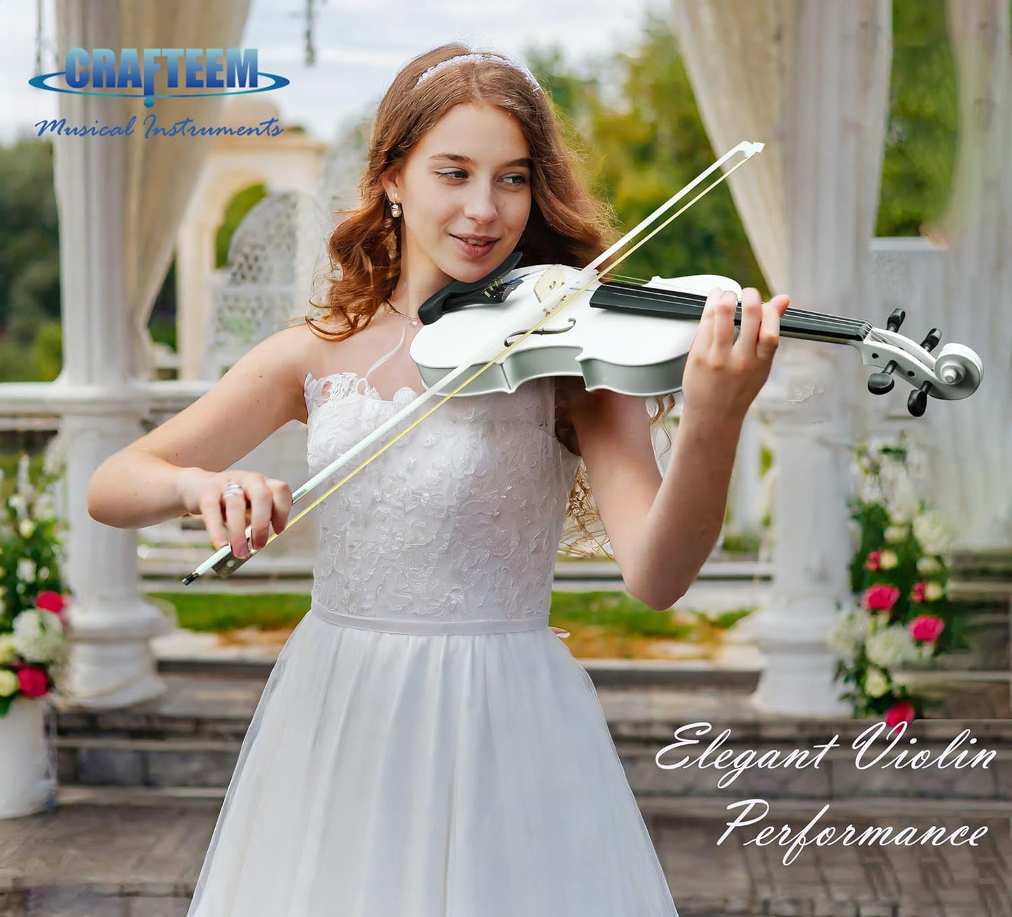 4/4 Full Size Fiddle White Colored Premium Violin Outfit for Beginners Adults Kids With 5 Color Fingering Tape- Handcrafted Student Beginner Violin. (White, 4/4 Full)