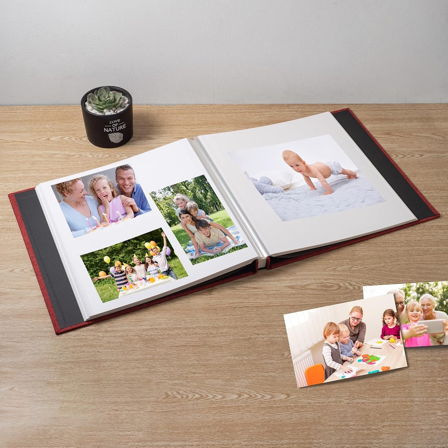 Large Photo Album Self Adhesive Scrapbook Album for 4×6 8×10 Pictures DIY Magnetic Linen Cover Album 60 Pages for Family Wedding Gifts with Metal Pen and Plastic Board