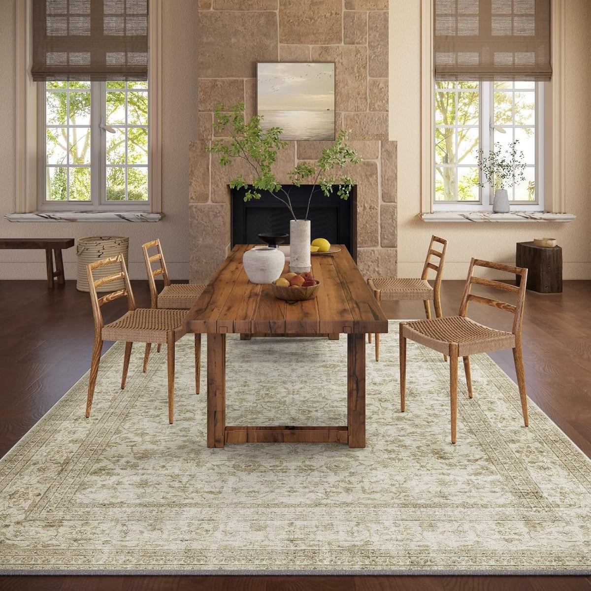 Machine Washable Rugs for Living Room: 5x7 Area Rugs for Bedroom Boho Vintage Rugs Stain Resistant Non Slip Low Pile Soft Lightweight Carpet for Kitchen Dining Room Farmhouse Nursery Kids Room