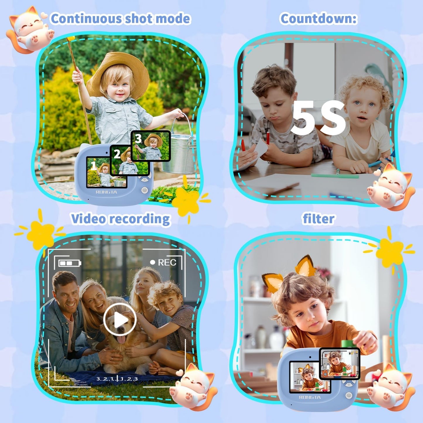 Portable Instant Camera for Kids Print Photos Travel Digital 1080P Video Camera for Toddlers 3 4 5 6 7 8 Year Old Boy Holiday Christmas Birthday Gifts (Blue)