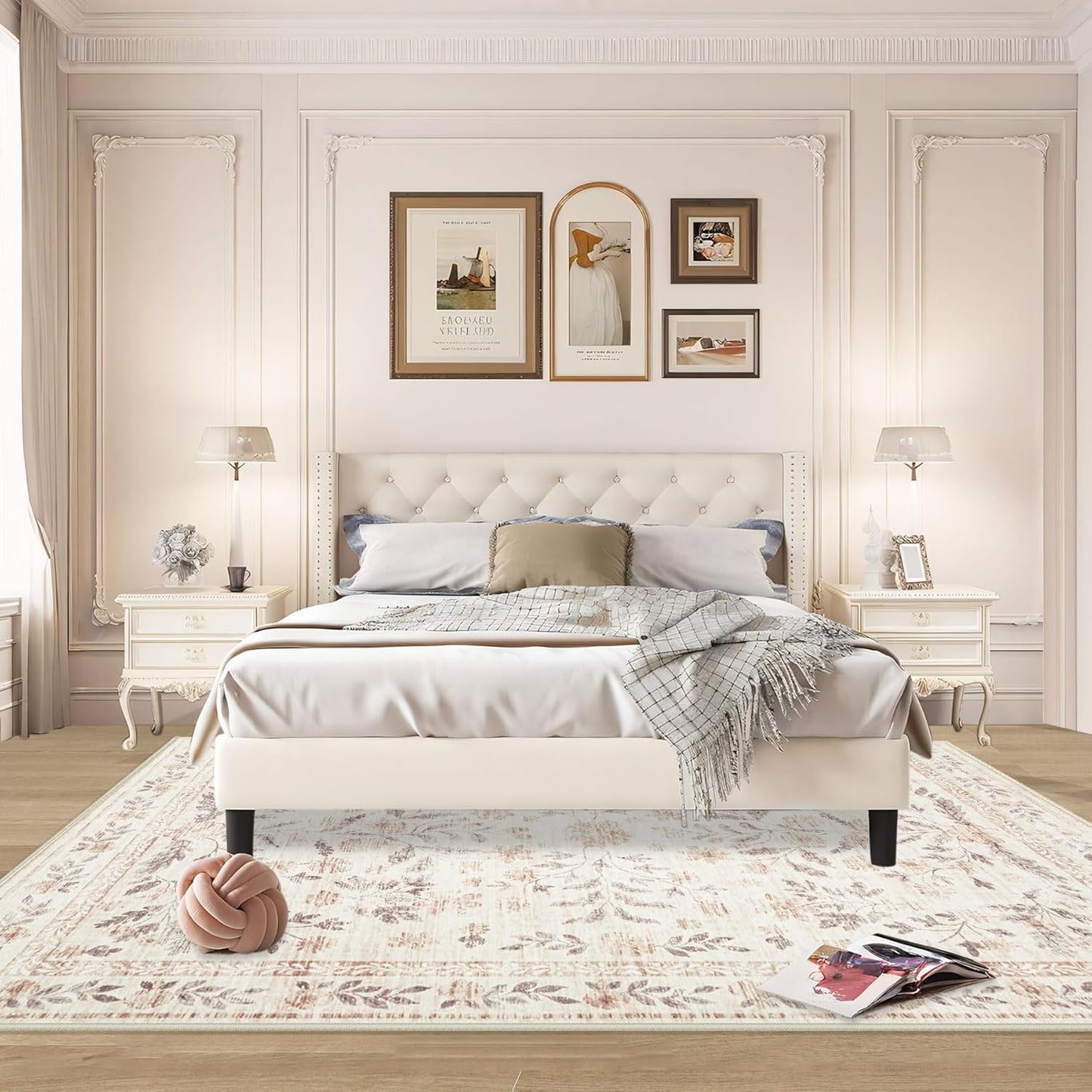 Rugs for Living Room 5x7 Rug, Washable Floral Boho Area Rug Non Slip Soft Low Pile Large Rugs for Bedroom Girls, Dining Room, Office, Kids Playroom(5'x7', Floral Beige)