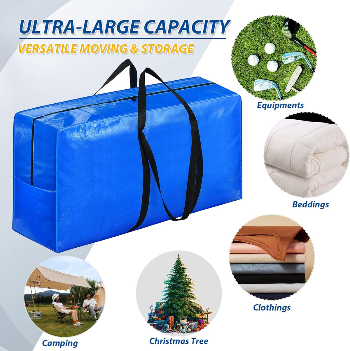 155 Gallon Extra Large Storage Bags, Zippered Outdoor Cushion Furniture Storage Bag with Handles,Jumbo Large Moving Bags Heavy Duty, Christmas Tree Bag, 60x30x20 inch - 2PACK
