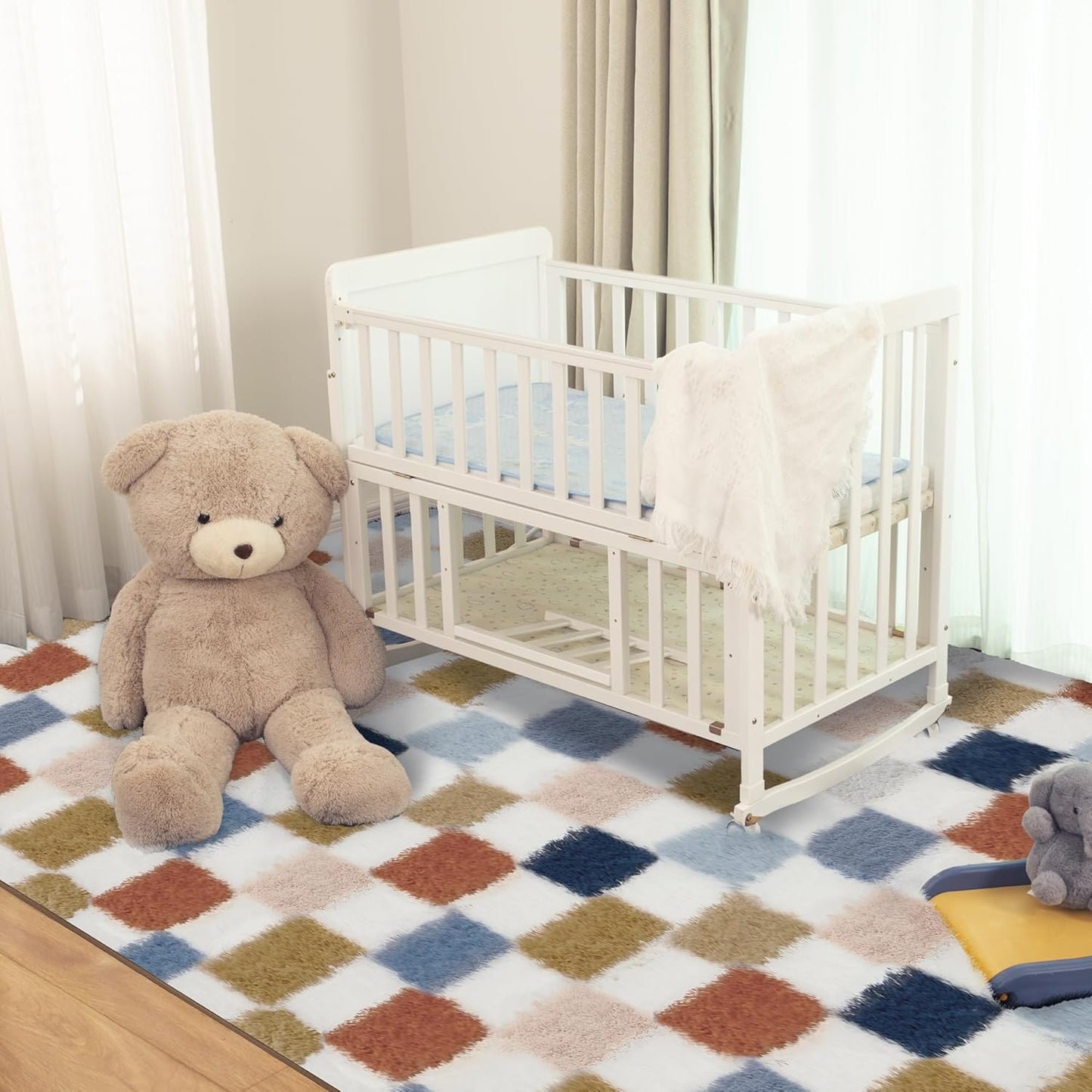 Super Soft Rug for Bedroom, 6x9 Ft Rainbow Area Rug Classic Checkered Shaggy Rug Anti-Skid High Pile Soft Fluffy Fuzzy Carpet for Living Room Bedroom Kids Room Nursery, Dorm Home Decor