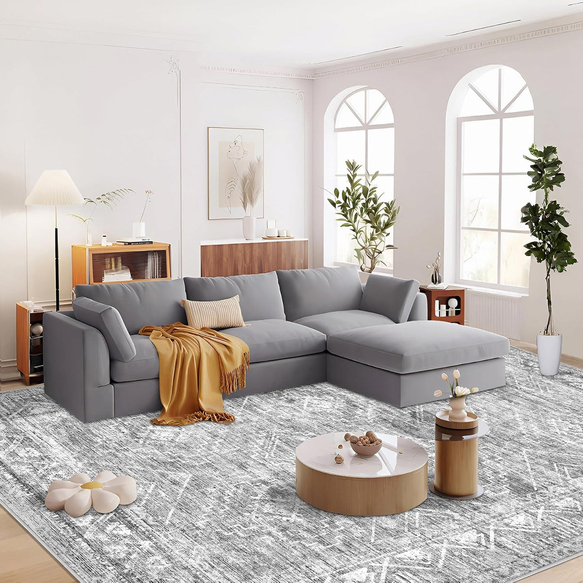 Large Living Room Area Rug 9x12 - Machine Washable Vintage Boho Moroccan Rugs Geometric Neutral Rug Non-Shedding Low Pile Distressed Farmhouse Carpet for Bedroom Nursery Classroom Dorm (9 x 12, Grey)