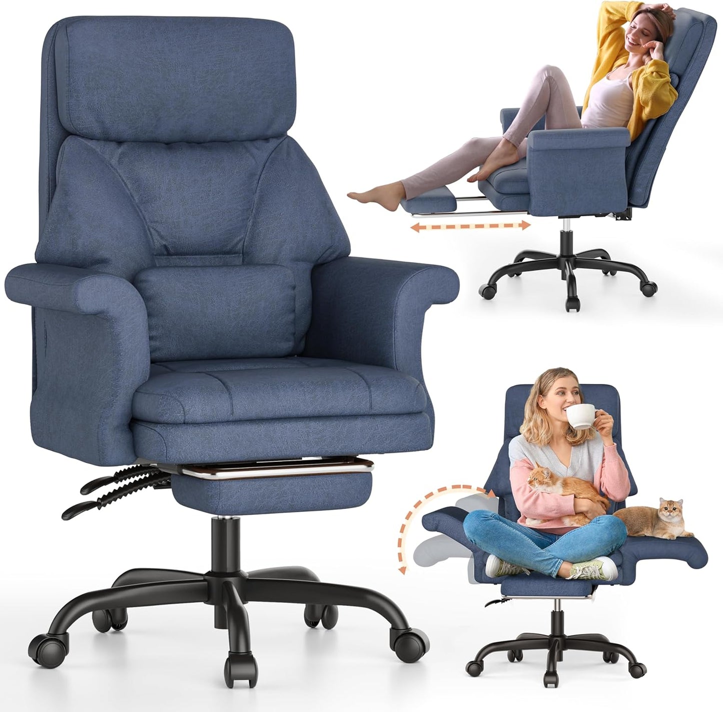ELABEST C39 Cross Legged Office Chair with Footrest & Convertible Armrests - Pet-Friendly XL Home Desk Chair, Ergonomic Recliner with Lumbar Pillow, Criss Cross Design, Big and Tall Executive Chair
