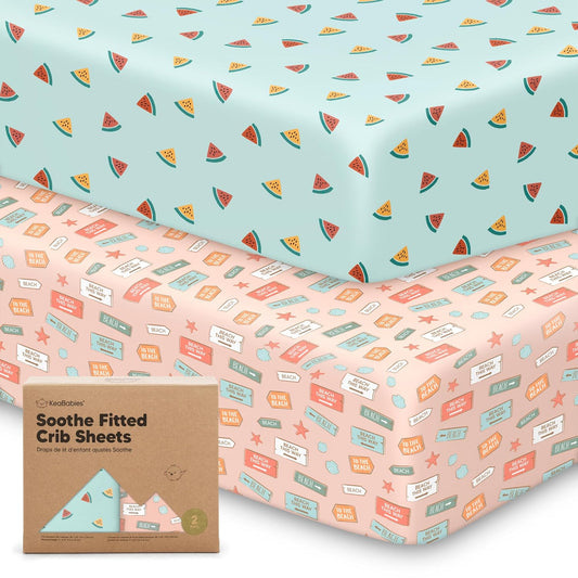 KeaBabies 2-Pack Organic Crib Sheets for Boys, Girls - 52x28 Fitted Crib Mattress Sheet Neutral, Breathable Jersey Cotton Cover for Baby Bed, Toddler Mattress, Soft & Cute Prints (Beach Day)