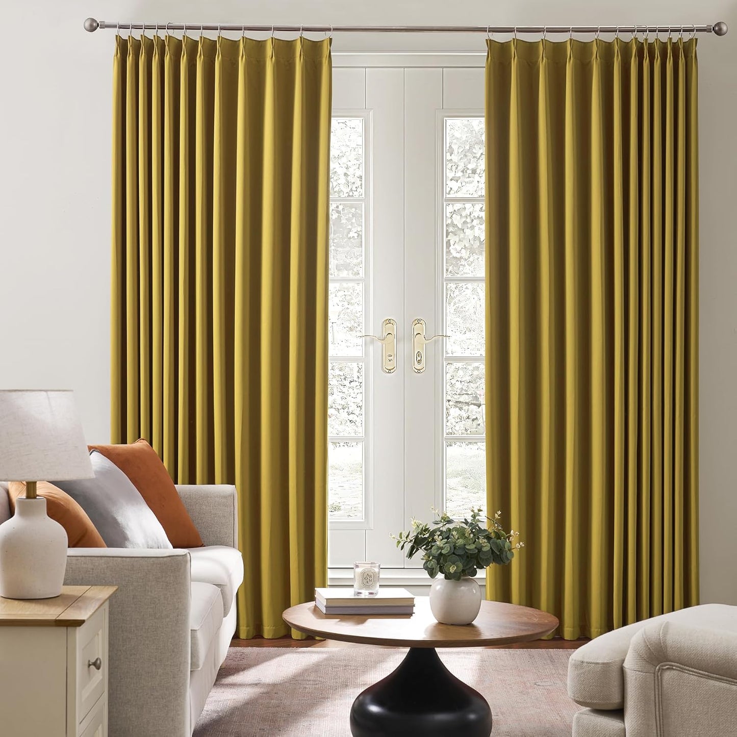KEQIAOSUOCAI Yellow Pinch Pleated Curtains 84 Inch Length 2 Panels Set Noise Cancelling Window Drapes for Nursery Bedroom Living Room 40x84