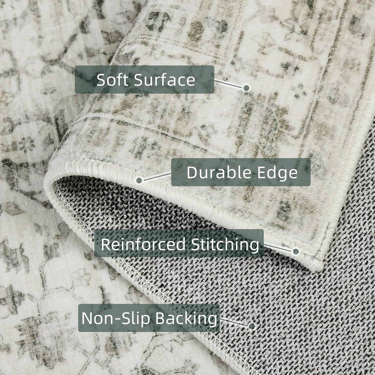 Deerly 3x8 Runner Rug Non Slip - Kitchen Washable Rug Runner with Non-Shedding, Boho Runners for Hallways Distressed Carpet Bedroom Border Cream
