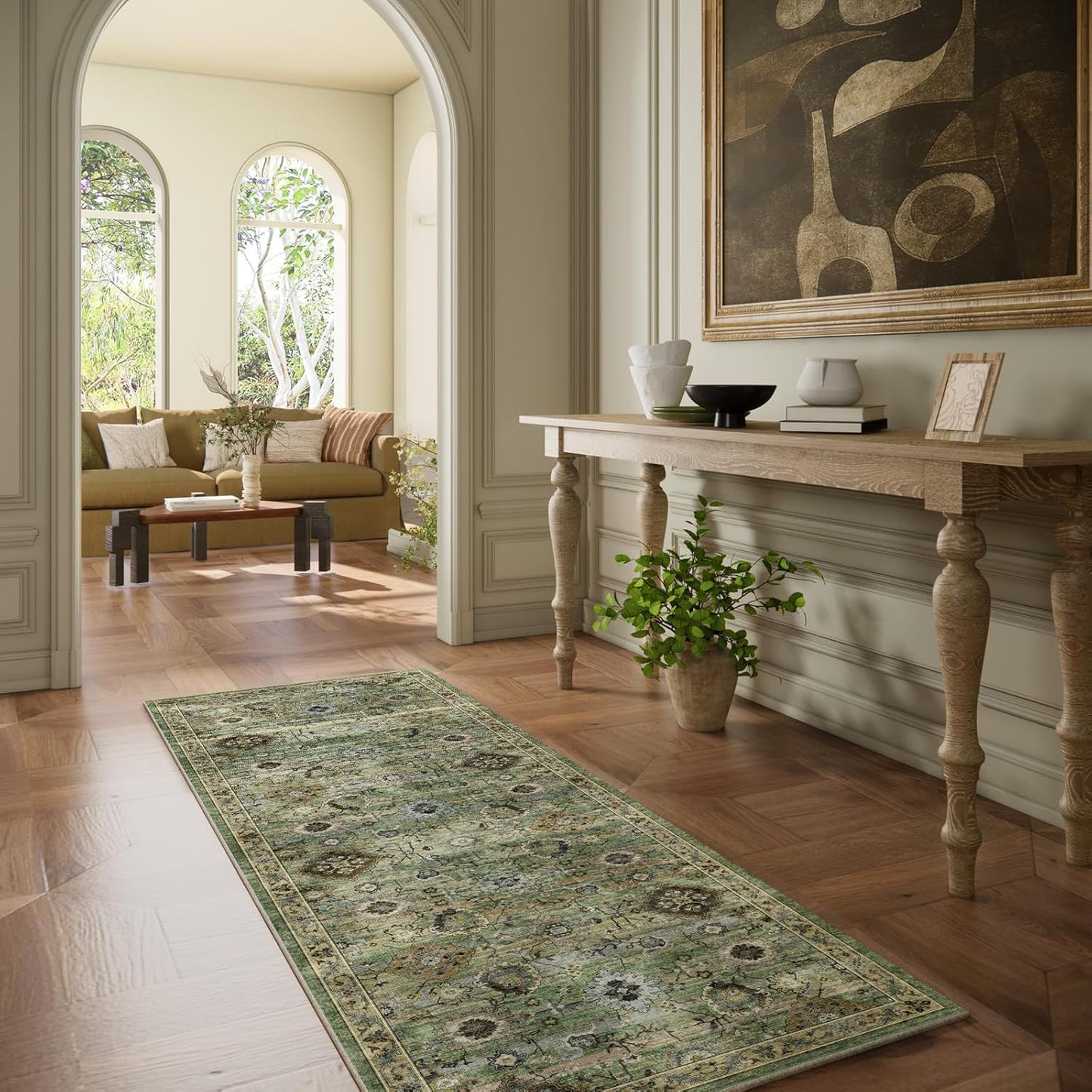 Washable Runners for Hallways Kitchen Rugs: 2'6"x8' Runner Rug Stain Resistant Non Slip Low Pile Soft Carpet Runners for Hallways Bedroom Kitchen Entryway Indoor Laundry Room Farmhouse