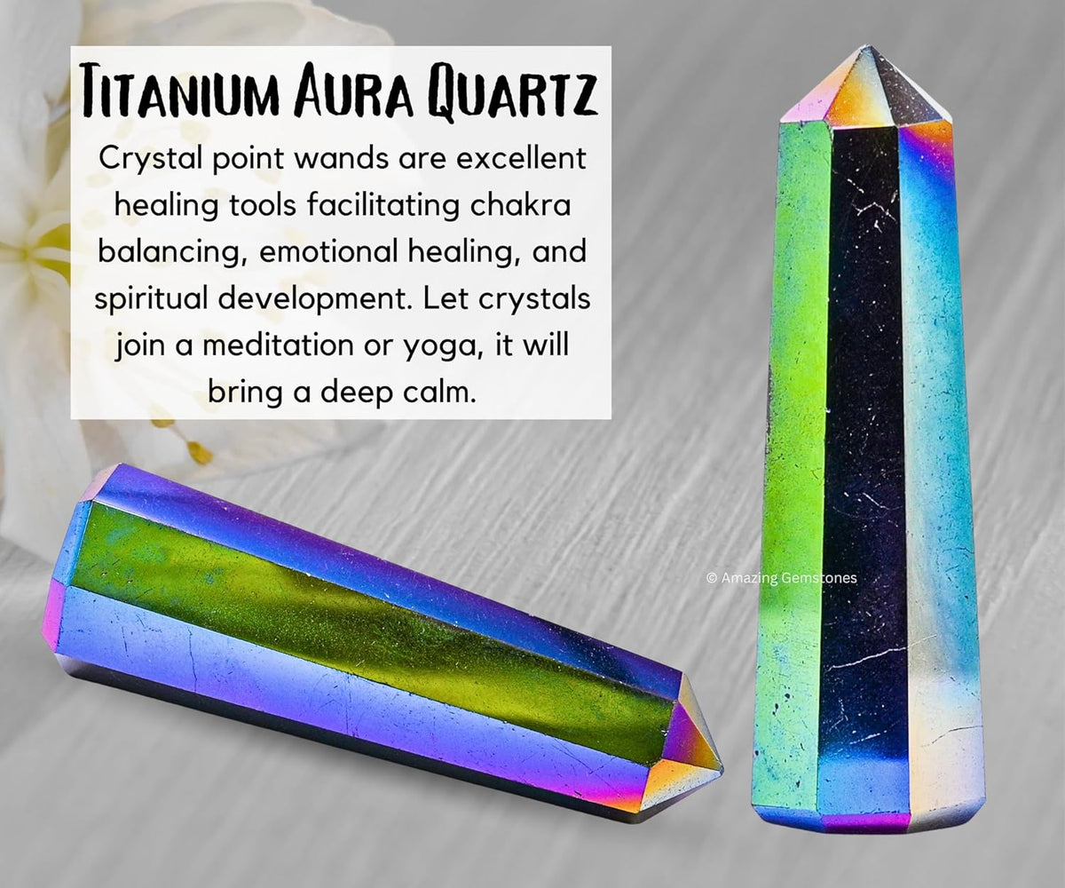 Amazing Gemstone Titanium Aura Quartz Crystal Towers - Natural Healing Crystal Point Obelisk for Reiki Healing and Crystal Grid (2" to 3" Inch)
