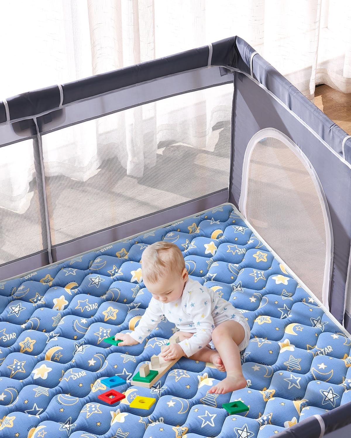 Odorless Premium Foam Baby Play Mat 36" x 36", Soft Microfiber Fabric Crawling Mat for Floor- Comfortable and Hypoallergenic, Non-Slip Cushioned Floor Playpen mat for Infants,Babies,Toddlers