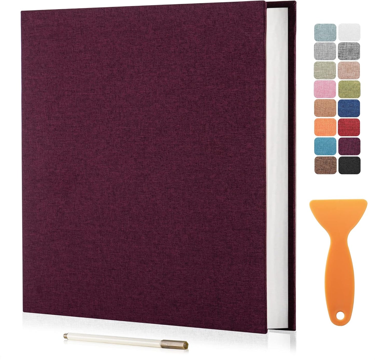 Large Photo Album Self Adhesive Scrapbook Album for 4×6 8×10 Pictures DIY Magnetic Linen Cover Album 60 Pages for Family Wedding Gifts with Metal Pen and Plastic Board