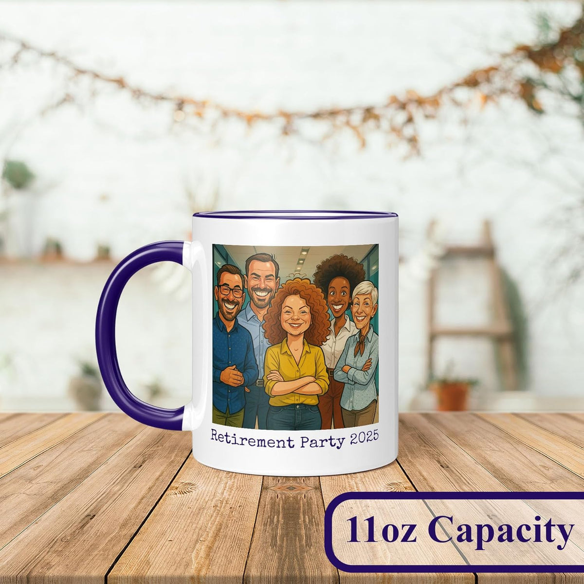 Personalized Coffee Mug, Custom Photo Caricature Gift, Funny Customized Coffee Gift for Men & Women, Custom Mugs with Pictures, Navy 11oz Father's Day Mug
