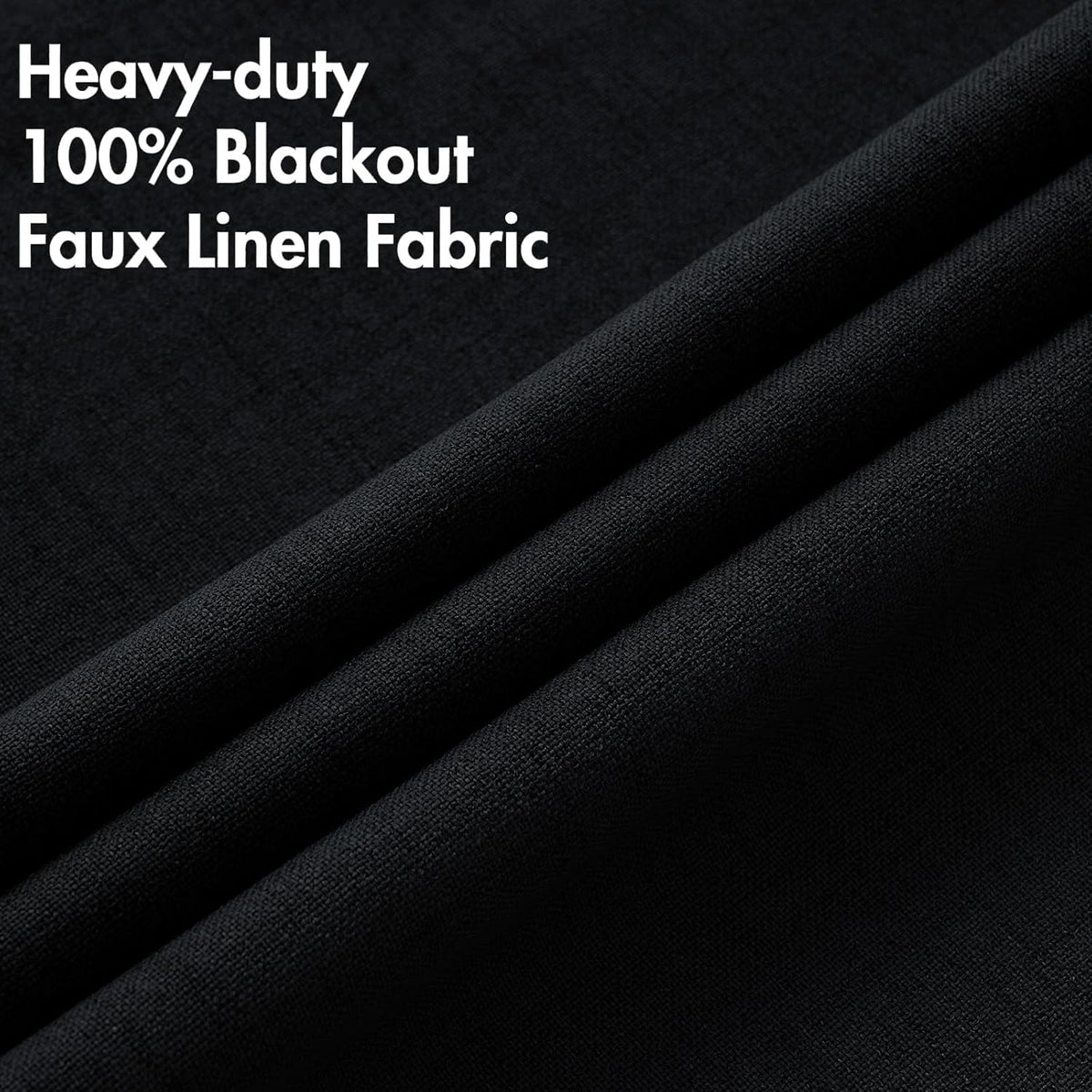 MIULEE Linen Texture Curtains for Bedroom Solid 100% Blackout Thermal Insulated Halloween Black Curtains Grommet Room Darkening Drapes for Living Room Nursery 52x45 Inch (2 Panels)