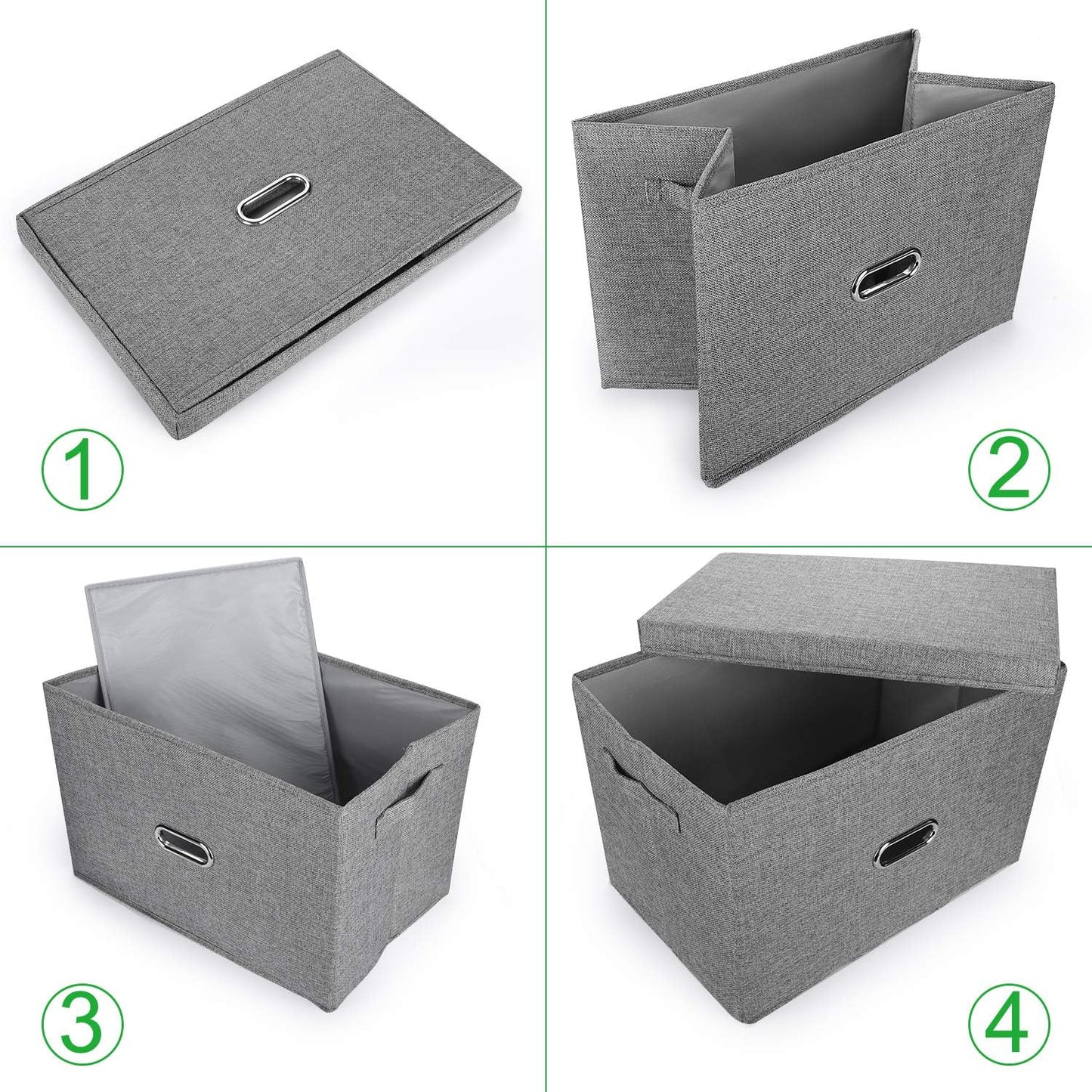 Large Linen Fabric Foldable Storage Bins with Removable Lid and Handles, Washable Storage Box Organizer Containers Baskets Cube with Cover for Bedroom,Office(Black, XXL)