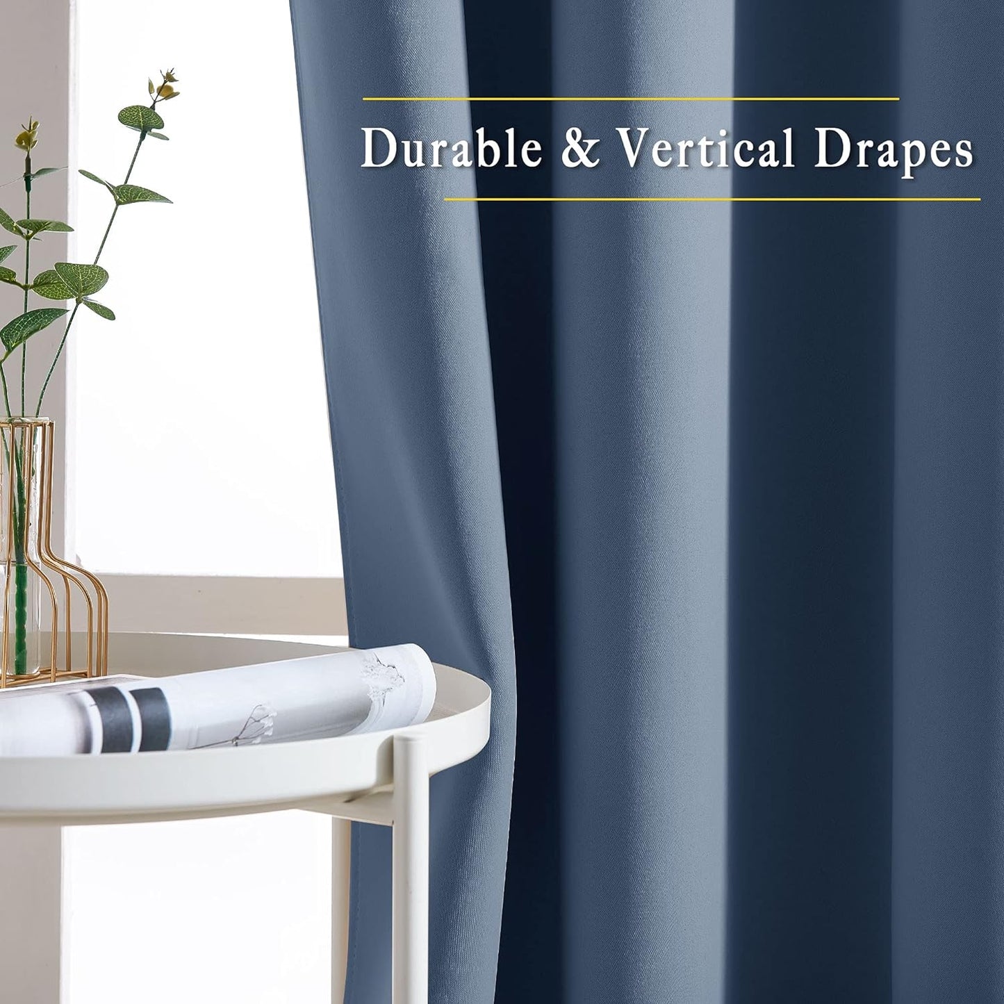 NICETOWN Stone Blue Blackout Curtains 90 inches Long, Grommet Thermal Insulated Room Darkening Window Treatments Voice Reducing for Bedroom/Patio Door, 2 Panels, W52 x L90