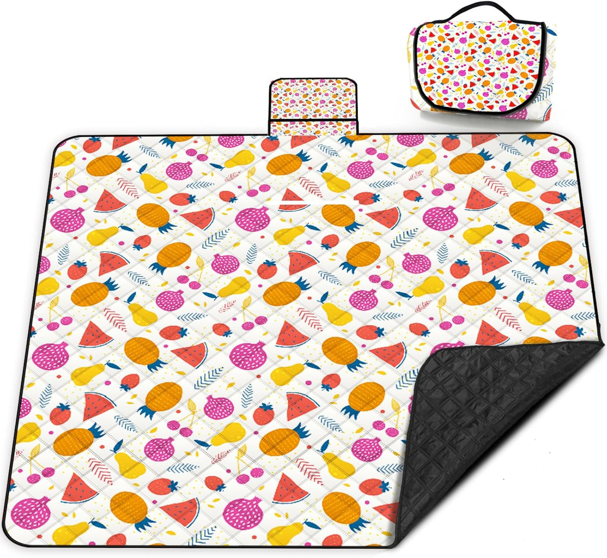 Poedist Extra Large Picnic Blanket Waterproof,80"x 80"Foldable Machine Washable Beach Blanket,Outdoor Blanket for 6-8 Adults,Suitable for Indoor Crawling,Park Beach,Camping,Hiking,Family Travel(Fruit
