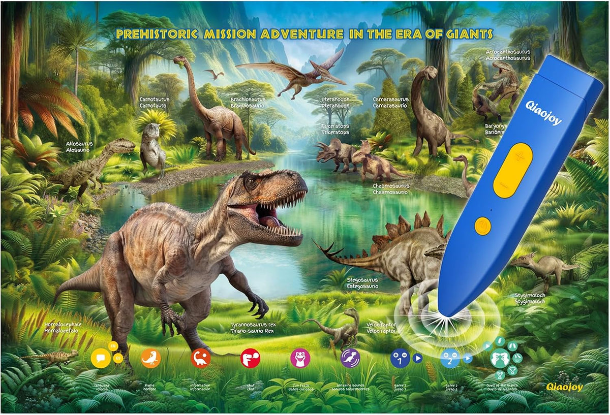 Interactive Dinosaur Toys Learning Poster, Dinosaur Talking Poster, Bilingual Dinosaur Talking Educational Children Toy with Sound Effects, Dinosaur Toys for Ages 3-12, Best Dinosaur Party Gift