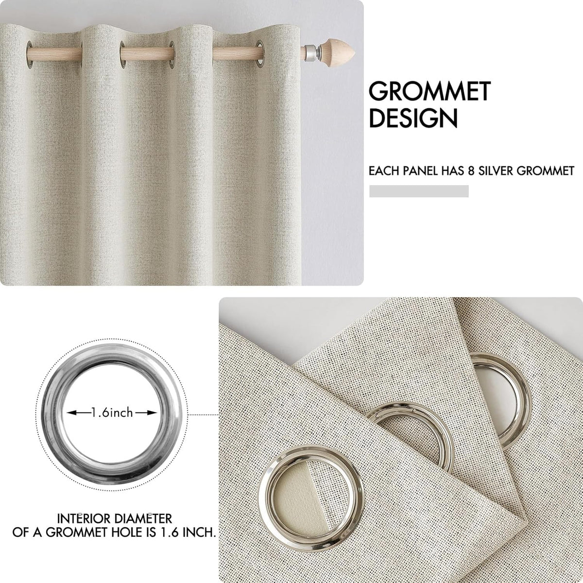 MIULEE 100% Blackout Linen Textured Curtains for Bedroom Solid Thermal Insulated Cream Grommet Room Darkening Curtains & Drapes Luxury Decor for Living Room Nursery 52 x 84 Inch (2 Panels)