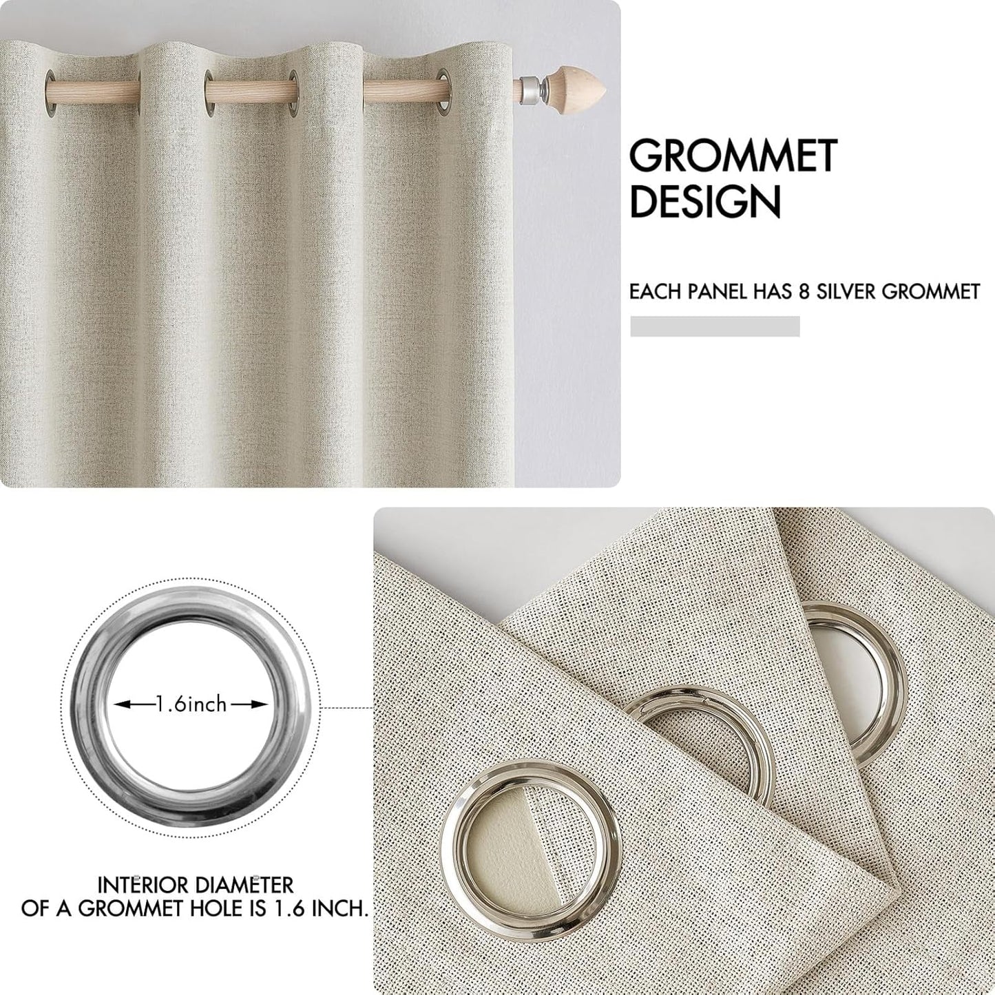 MIULEE 100% Blackout Linen Textured Curtains for Bedroom Solid Thermal Insulated Cream Grommet Room Darkening Curtains & Drapes Luxury Decor for Living Room Nursery 42 x 90 Inch (2 Panels)