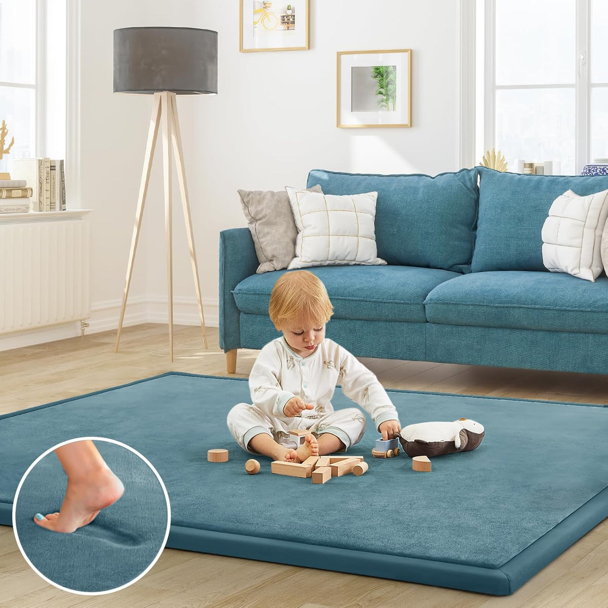Baby Play Mat for Floor Tummy Time Nursery Rug Muscle Area Rug Playroom Rug Tatami 50 * 50" Memory Foam 1.3" Thick Crawling Mat For Babies,Toddlers, Infants, Kids,Floor Mat(Green)