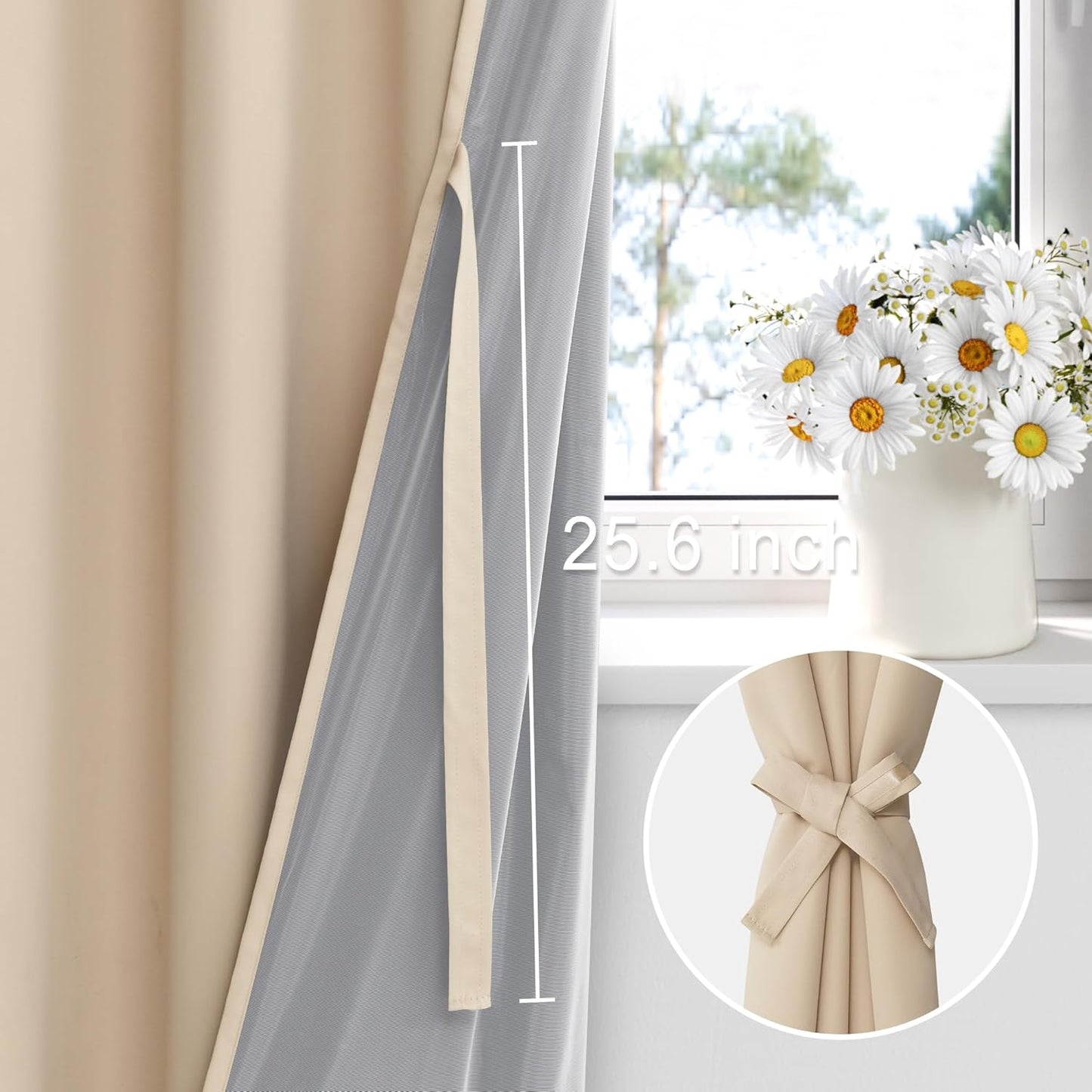 XWZO Total Blackout Curtains 84 Inches Long Rod Pocket Thermal Insulated Black Liner, Noise Reducing and Heat Blocking Drapes for Studio Windows with Tiebacks, Biscotti Beige, W42 x L84, Set of 2