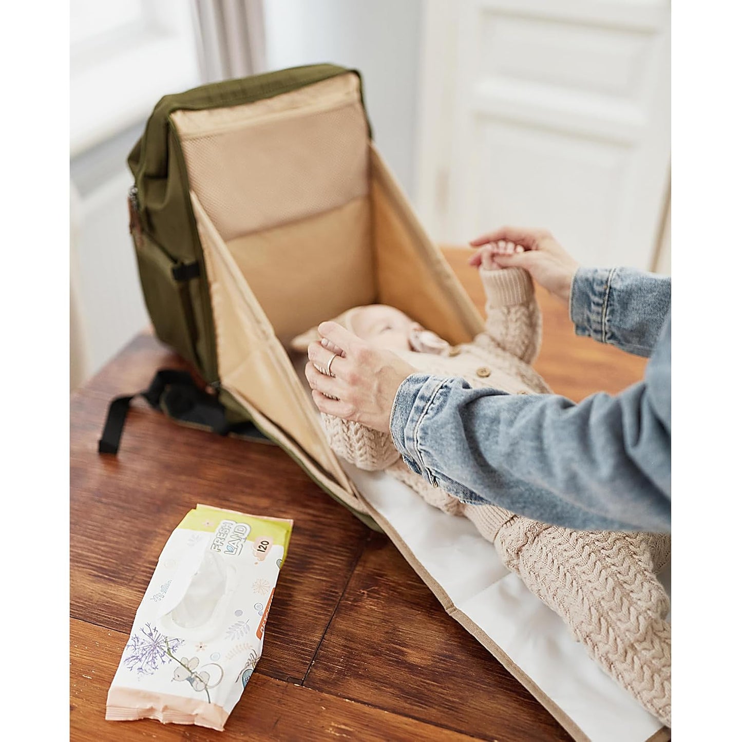 Diaper Bag Backpack, Multifunction Diaper Bag with Changing Pad, Baby Diaper Bags for Boys Girls, Stylish Large Capacity Travel Backpack for Moms Dads, Baby Shower Gifts,Unisex – Olive Green