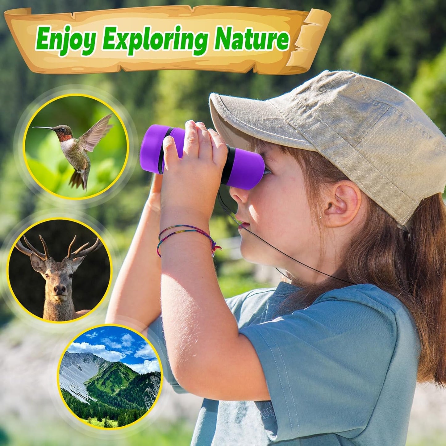Binocular for Kids, Kids Binoculars for Ages 3-12 Boys Girls, Outdoor Gifts Toys for Kids- Perfect for Bird Watching, Camping, and Outdoor Exploration, Purple