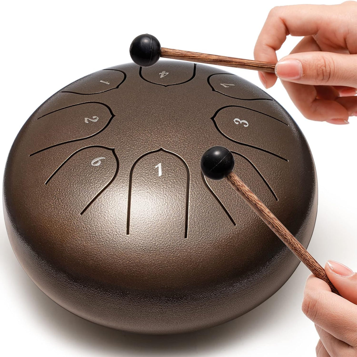 Steel Tongue Drum Percussion, 6 Inch 8 Notes Musical Instruments, Music Gifts for Family Friends (Bronze)