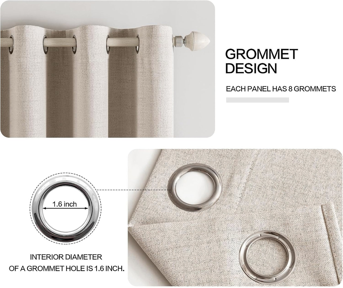 MIULEE Linen Textured Curtains for Bedroom Solid 100% Blackout Thermal Insulated Natural Grommet Room Darkening Curtains & Drapes Luxury Decor for Living Room Nursery 52 x 45 Inch (2 Panels)