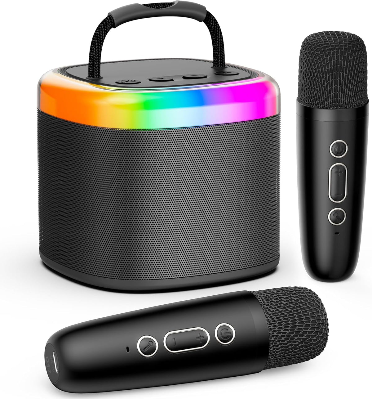 JYX Mini Karaoke Machine for Kids, Portable Bluetooth Karaoke Speaker Unpowered Cabinets with 2 Wireless Microphones and Party Lights and Adults, Birthday Gifts for Girls Boys Family Party(Dark Gray)