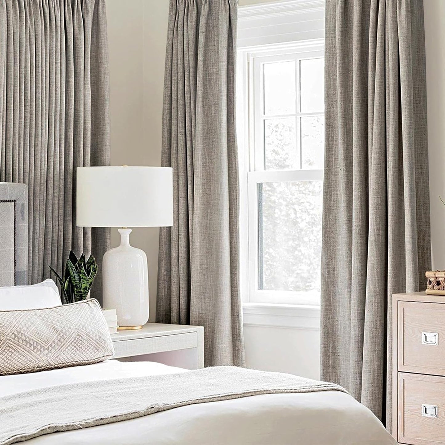 MIULEE 100% Blackout Linen Textured Curtains for Bedroom Solid Thermal Insulated Warm Taupe Grommet Room Darkening Curtains & Drapes Luxury Decor for Living Room Nursery 52 x 63 Inch (2 Panels)