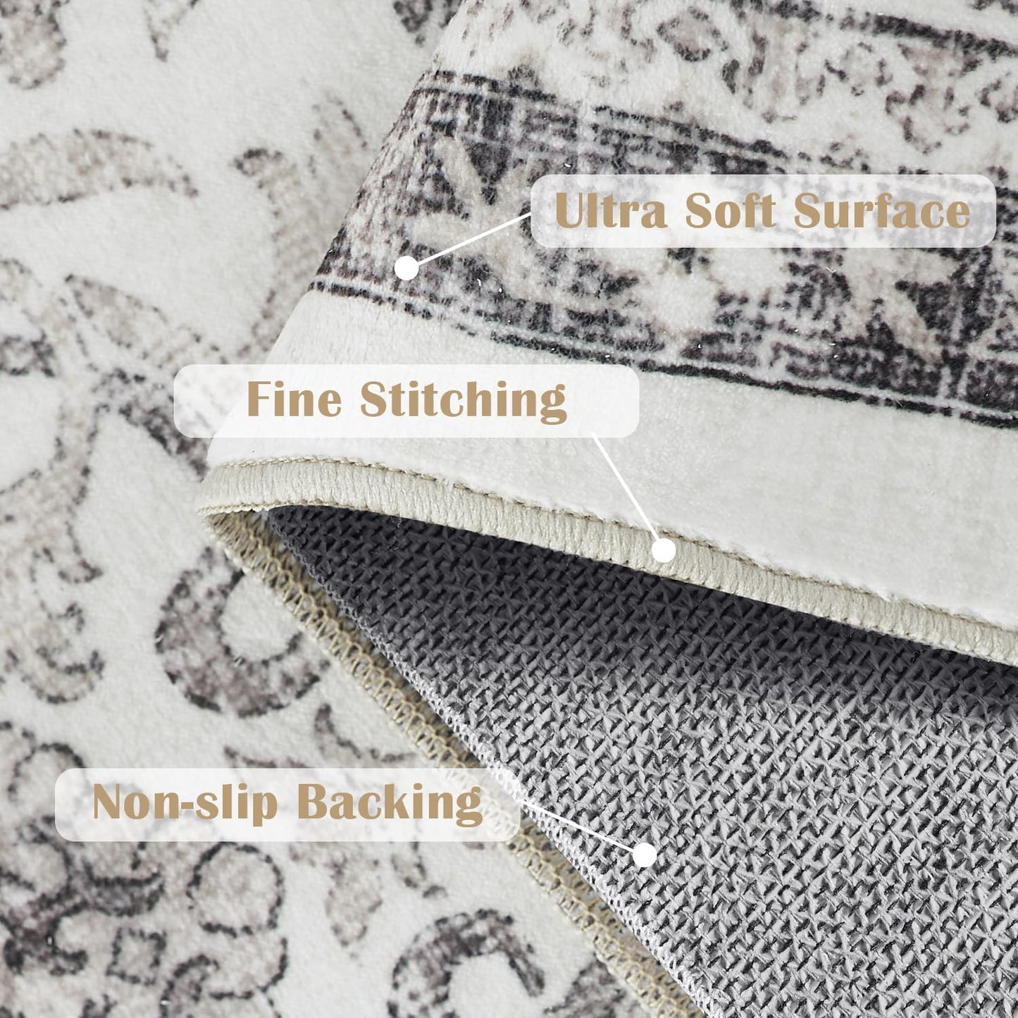 jinchan Hallway Runner Rug 3x7 - Machine Washable Beige Vintage Floral Distressed Design Soft Non-Slip Low-Pile Ultra-Thin Runner Rug for Kitchen Laundry Room Bedroom Farmhouse (3‘x7',Beige)