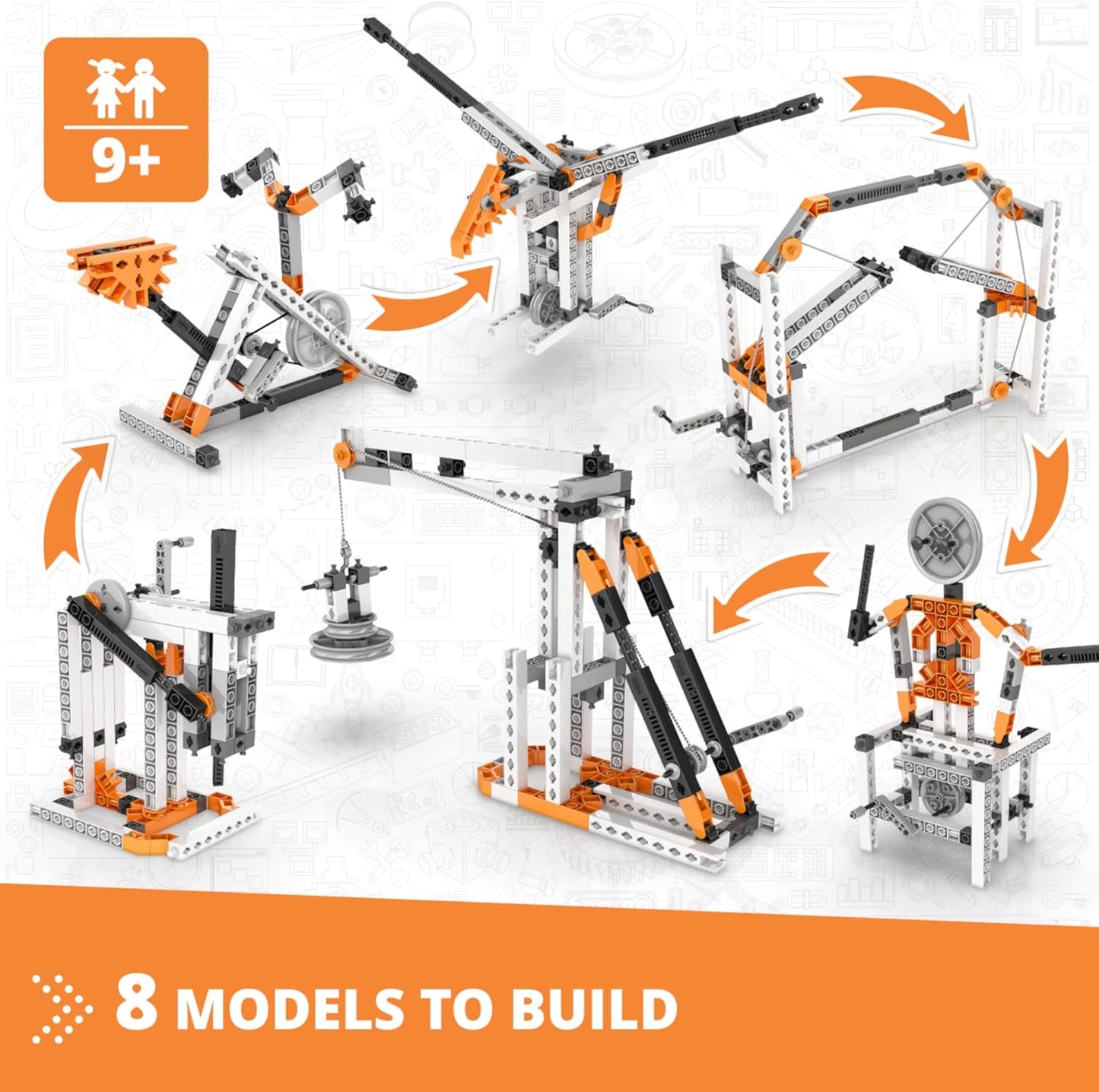 Engino- STEM Toys, Mechanics Cams & Cranks, Engineering Kit for Kids 9+, Learning & Education Set, Gifts for Boys & Girls, STEM Building Toys (8 Model Options)