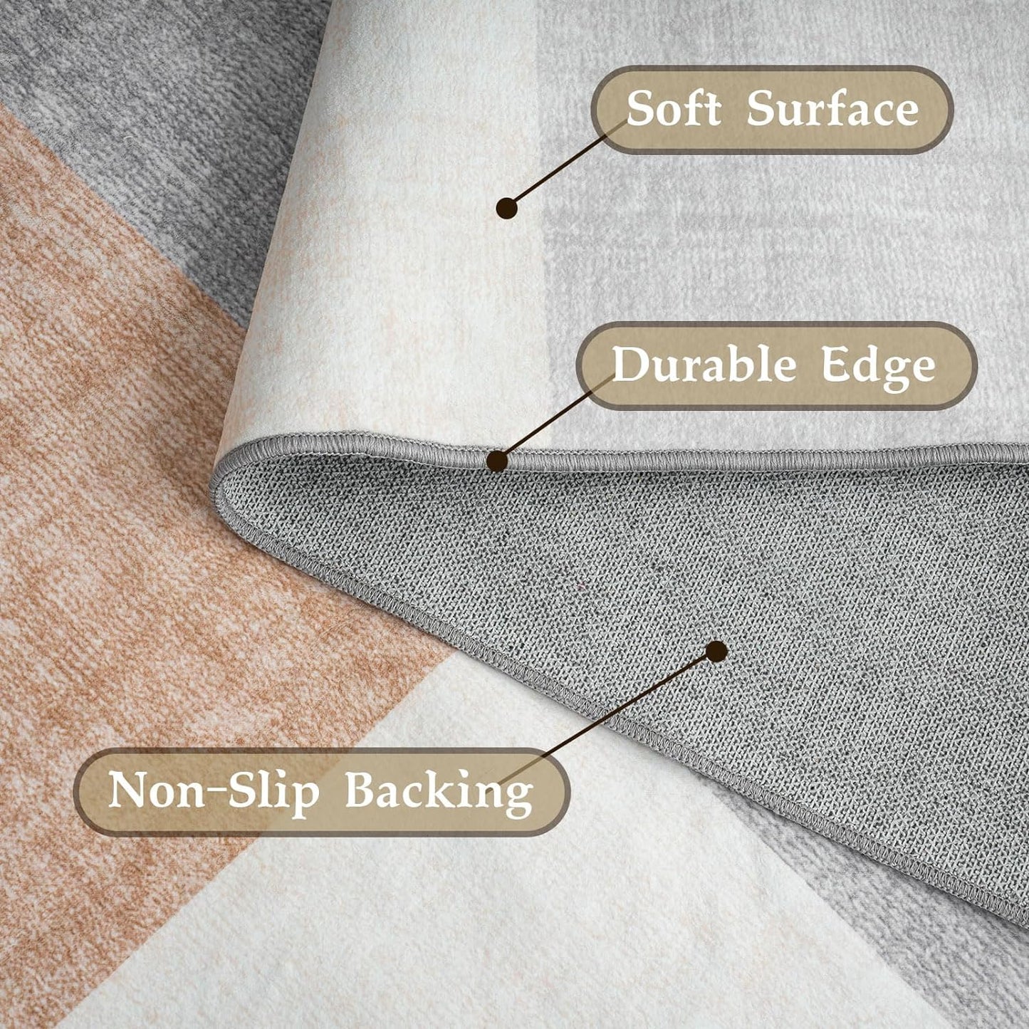 HOMFINE Washable Modern Area Rug - Geometric Style 6x9 Rugs for Living Room, Bedroom, Machine Washable Rug Soft Non Slip Non Shedding Area Rug - Grey Brown, 6'x9'