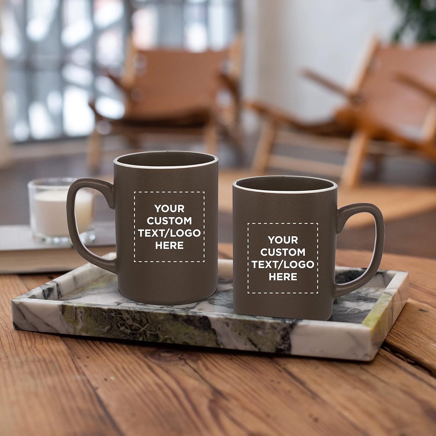 Custom El Grande Matte Ceramic Mugs 20 oz. Set of 12, Personalized Bulk Pack - Perfect for Tea, Espresso, Cappuccino, Hot Cocoa - Dark Brown