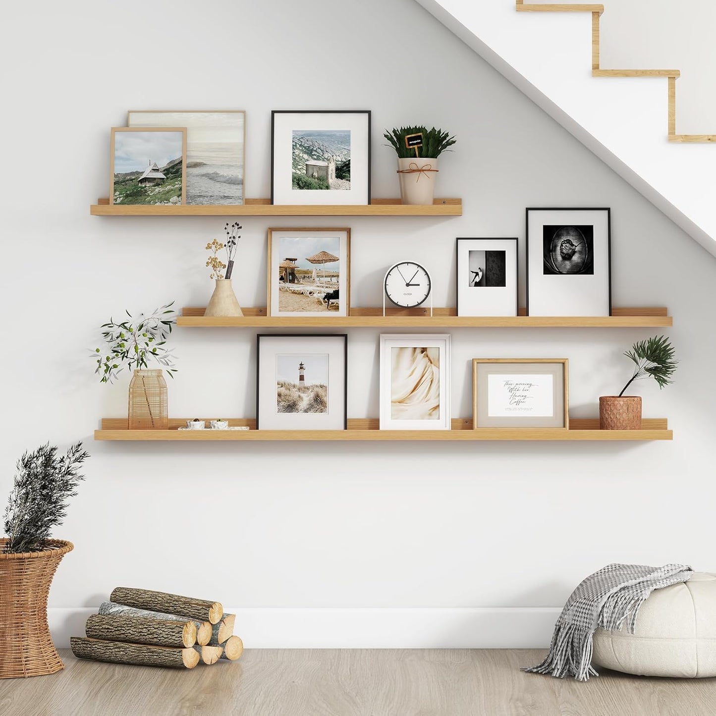 Floating Picture Ledge Shelves Set of 4, 36 Inch Shelves with Lip - Large Nursery Book Shelf for Toys Storage, Kids Bookshelf - Wall Mounted Living Room Bedroom Decor Frames