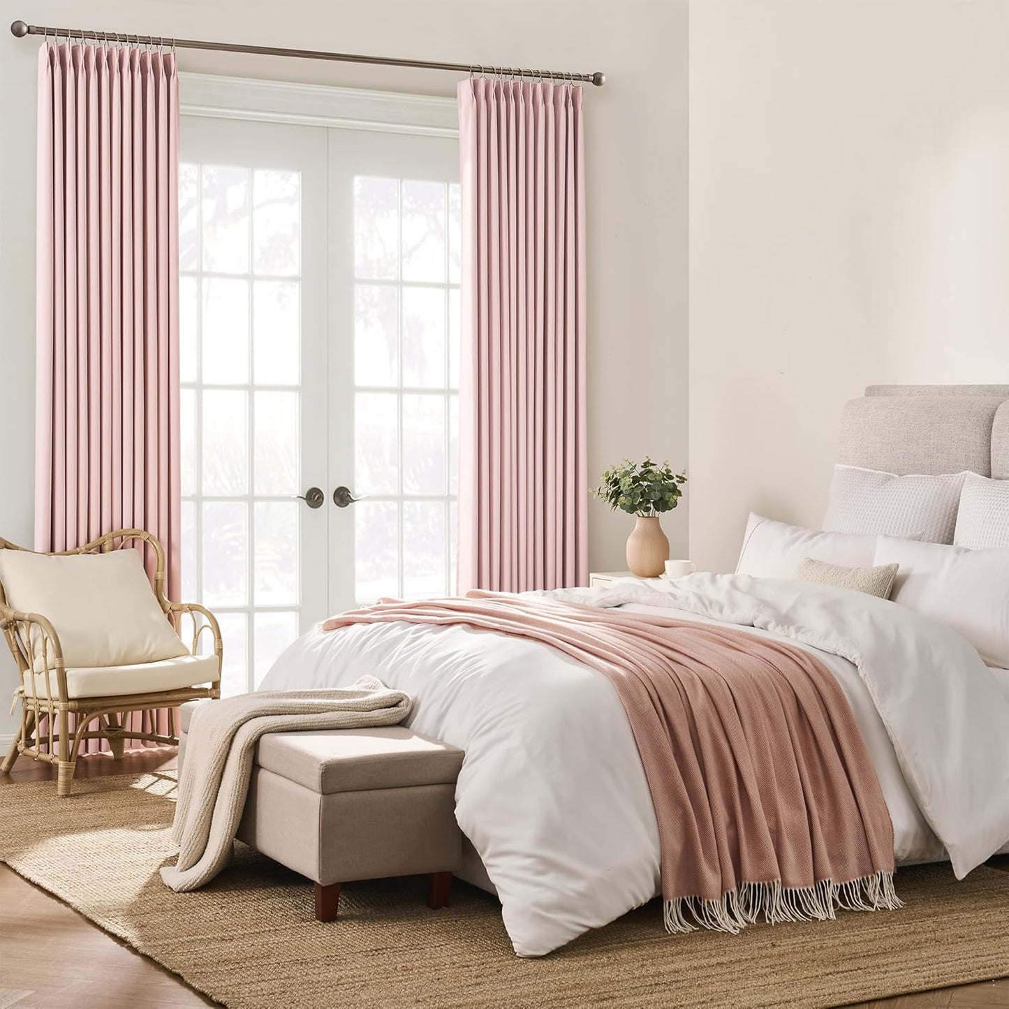KEQIAOSUOCAI Pinch Pleated Curtains 120 Inches Long, Energy Saving Window Treatment Privacy Drapery for Living Room, Vertical Track System Elegant Hook Panels(Baby Pink, 2 Pieces, W40 x L120)