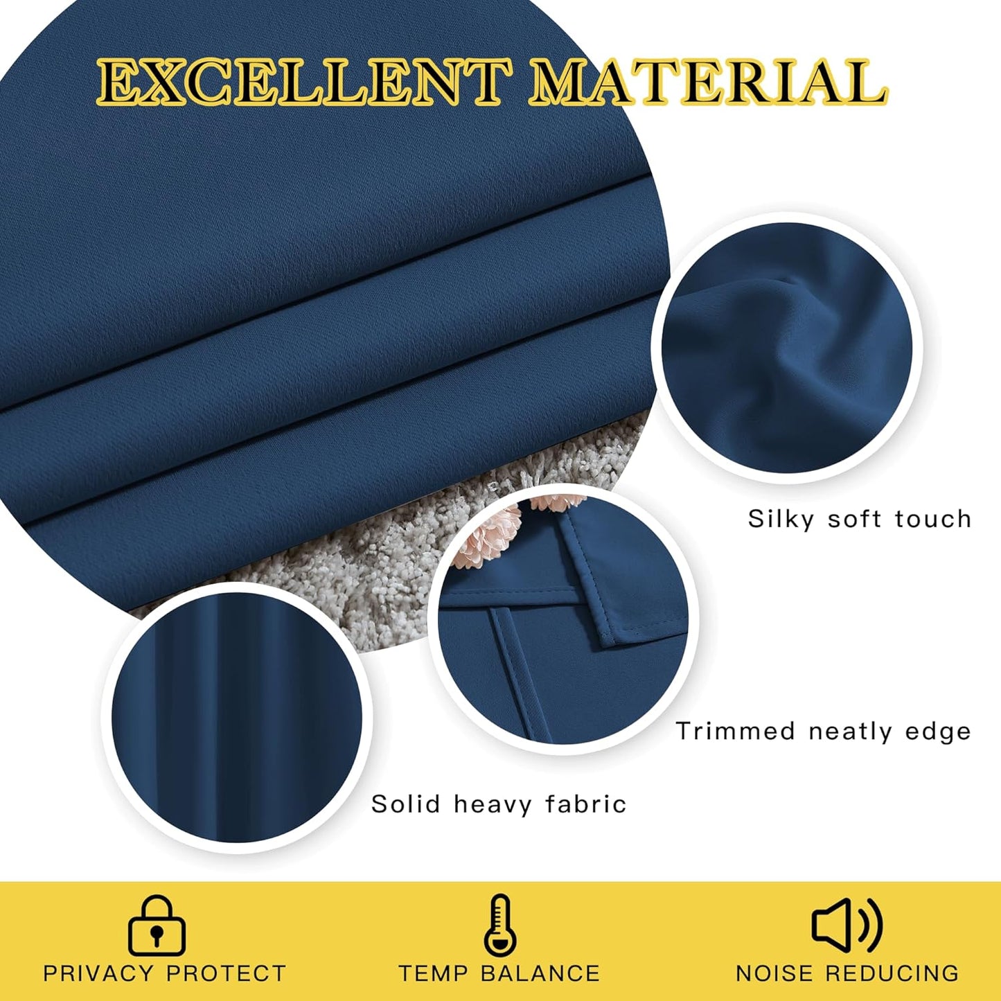 NICETOWN Blackout Living Room Curtains Extra Wide, Triple Weave Grommet Top Thermal Insulated Window Treatment Light Blocking Panels for Patio/Porch (Moroccan Blue, W80 x L84, Set of 2)