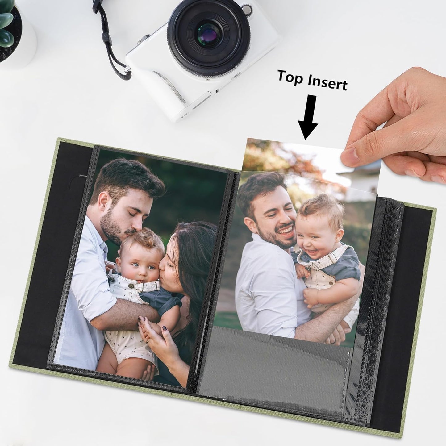 Small 4x6 Photo Album 24 Pockets Linen Cover with Front Window Portable Mini Picture Book for Travel Wedding Memories Organizer Gray Blue